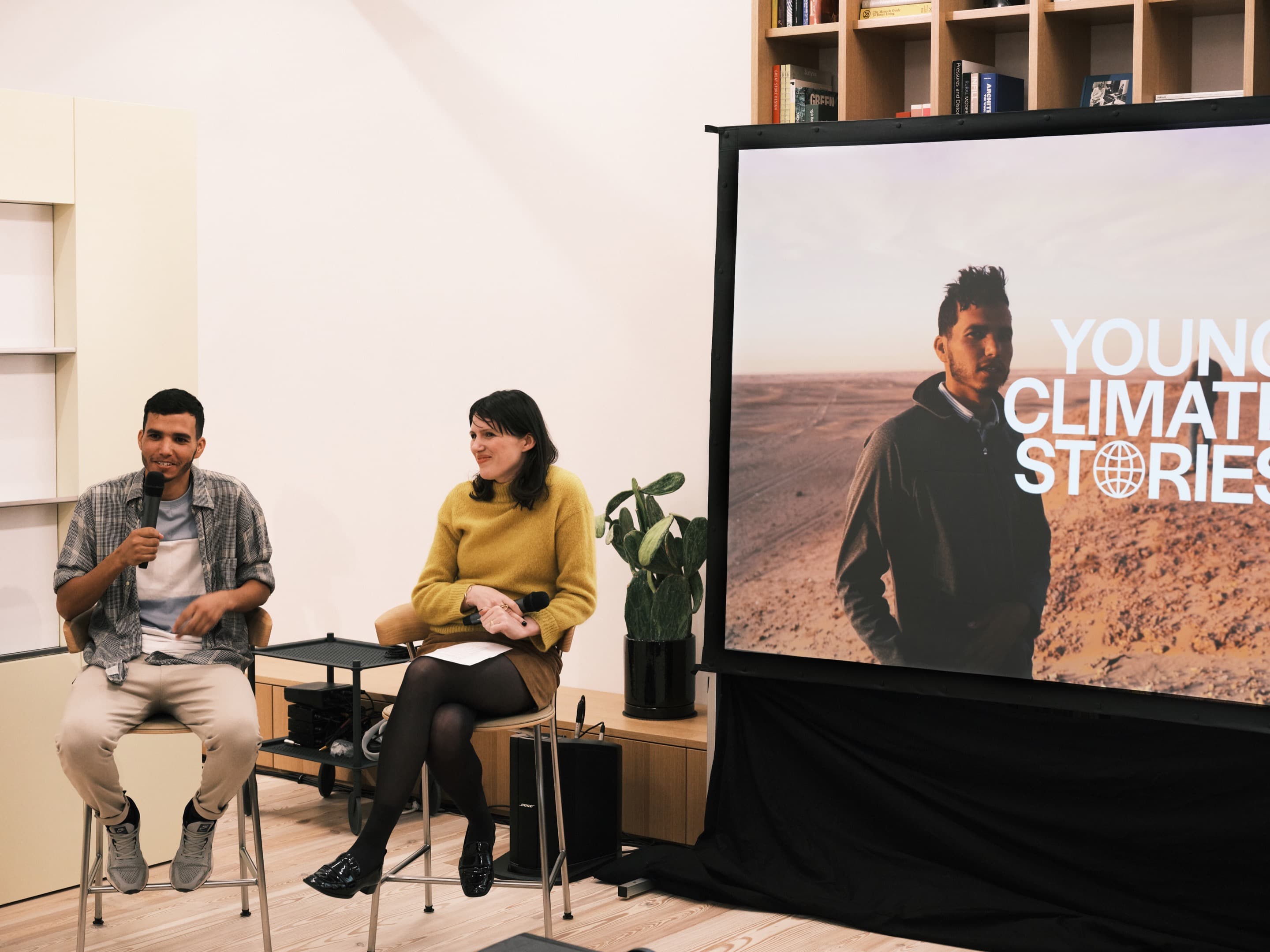 Mohamed Salem Mohamed Ali and Beatrice Galilee during the panel Young Climate Stories Screening at MillerKnoll NYC flagship